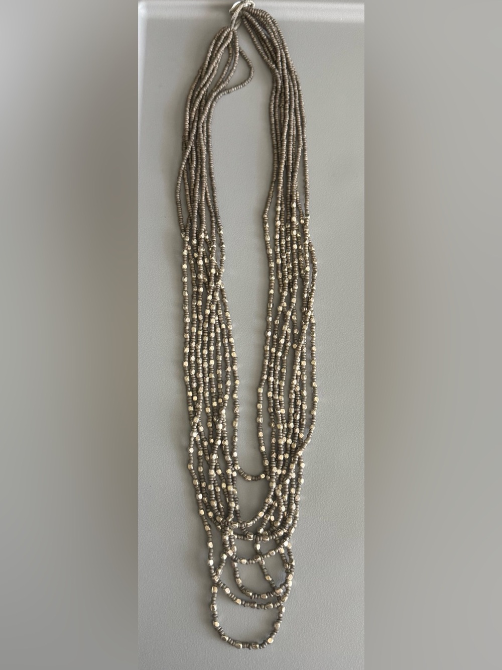 Multi-Strand Metallic Beaded Necklace - Neutral Silver
